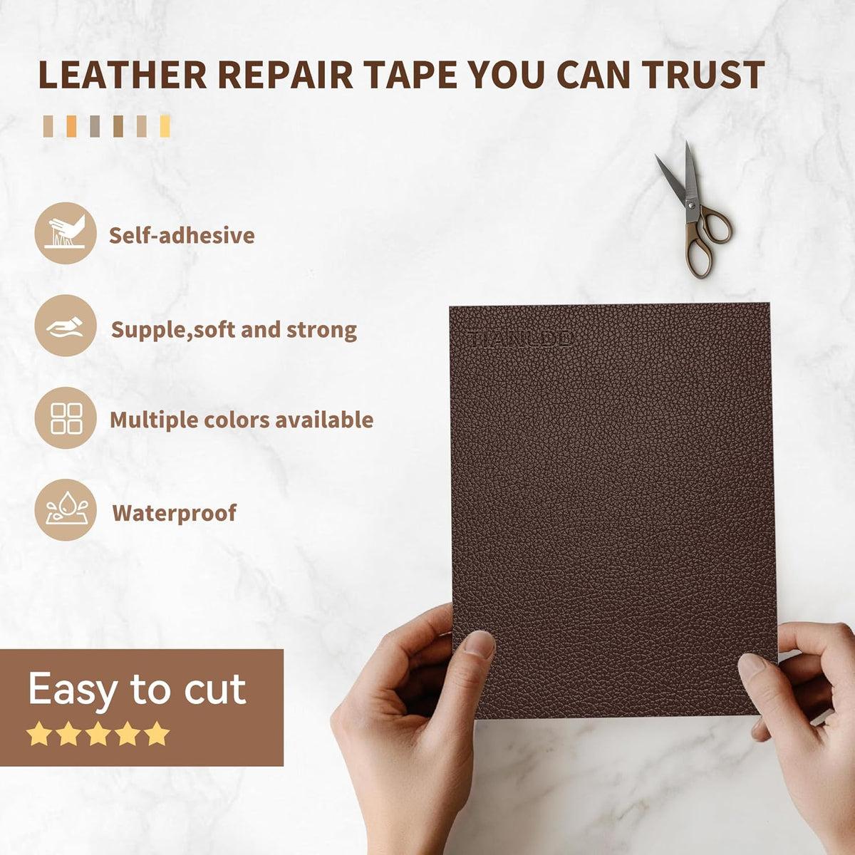 TIANLDD Leather Repair Tape,16 x 160 Inches Self Adhesive Leather Repair Patch，Leather Repair Kit for Furniture，Couches,Car Seats,Cabinets,Handbags(Dark Brown-Litchi Grain)