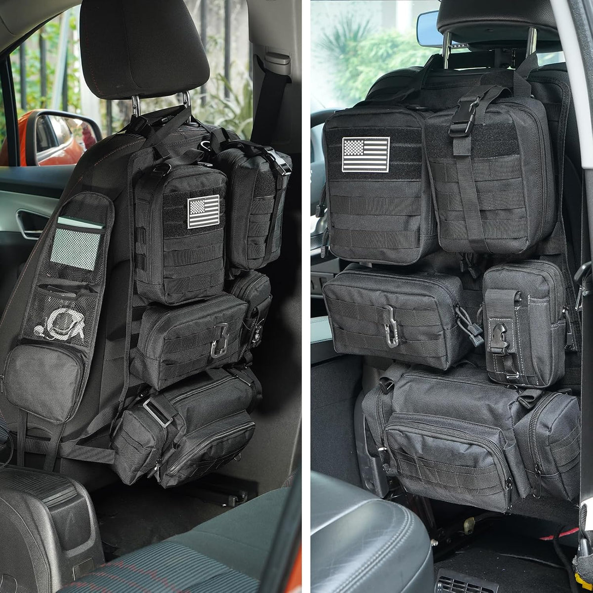 Tactical Car Seat Back Organizer,Tactical Molle Seat Back Organizer with 6 Detachable Molle Pouch,Universal Fits for Car Truck Jeep Vehicle