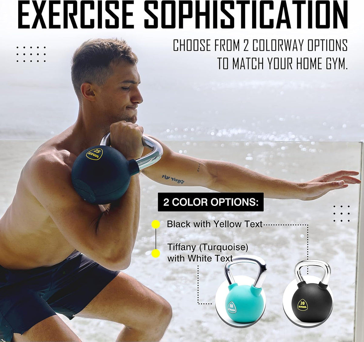 ZIVA Premium Kettlebell - Commercial Grade Rubber Urethane Coated Weights for Home Gym | 5-50 lbs