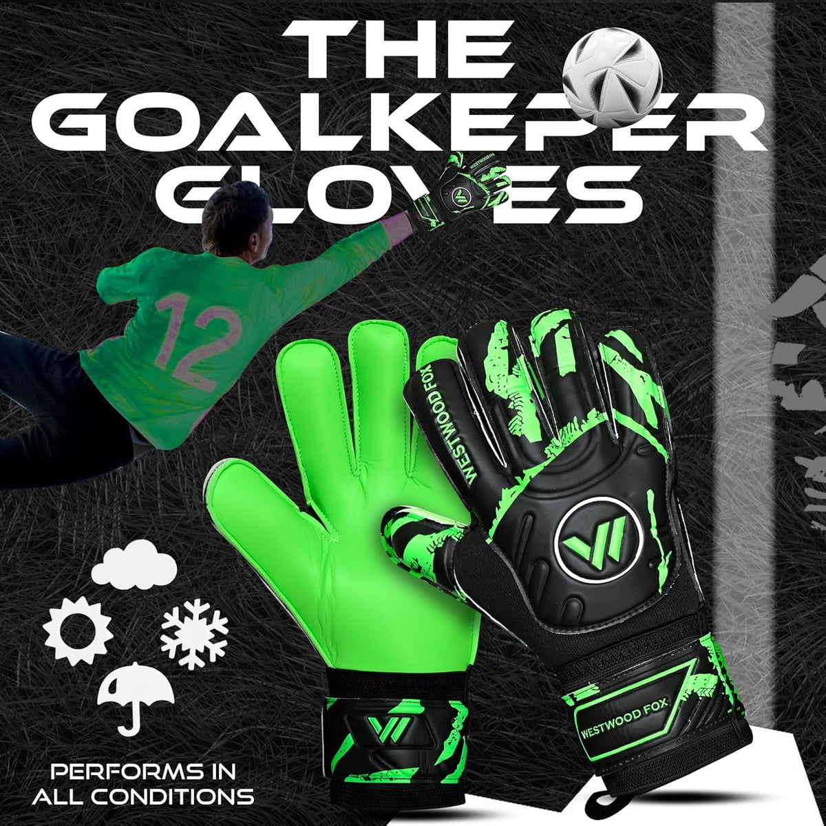 Westwood Fox Goalkeeper Gloves - Heavy Grip Palm with Finger Protection for Kids & Adults | 4+3 mm Latex