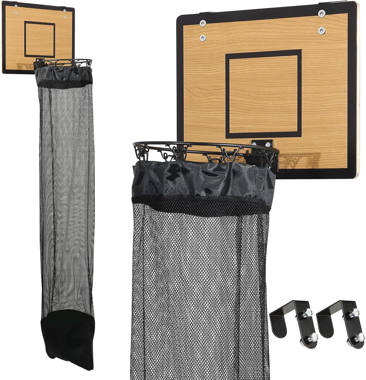 Skiennix Over The Door Basketball Hoop Laundry Basket - Space-Saving Wooden Hamper for Kids' Rooms & Dorms