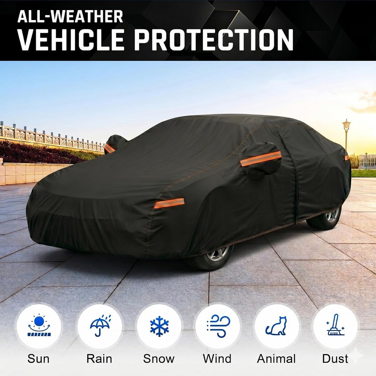 6 Layer Heavy Duty Car Cover Waterproof All Weather Size C1 | Common Fits for Nissan Versa, Hyundai Accent, Honda City Insight, Ford Escort Fiesta Sedan, Chevy Sonic Volt
