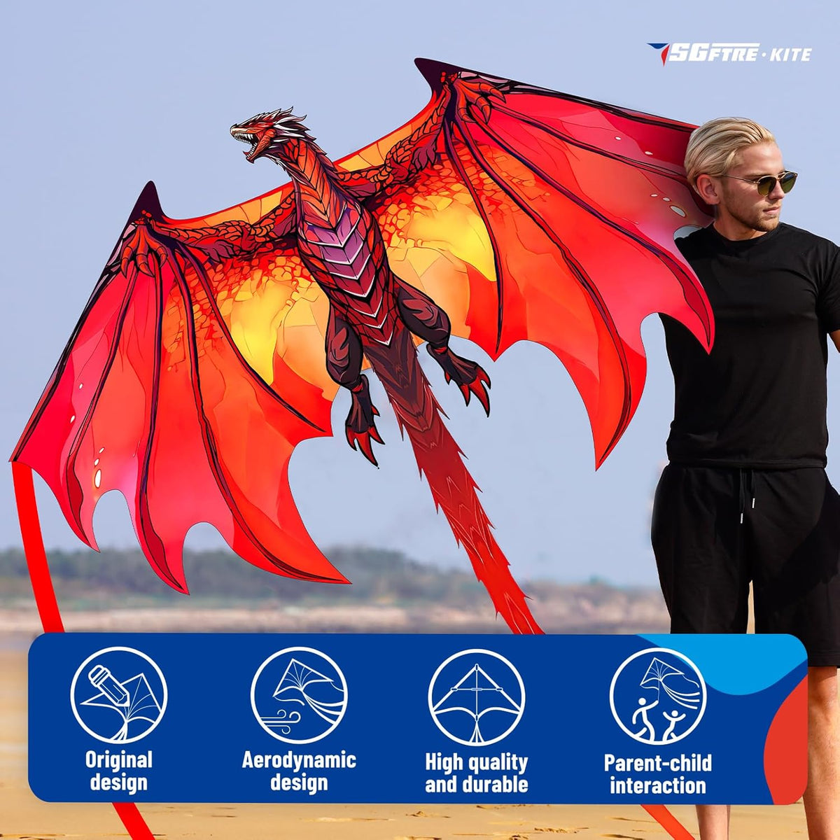 SGftre Complete Kite - Easy to Fly for Kids & Adults | Perfect for Beach & Park Activities