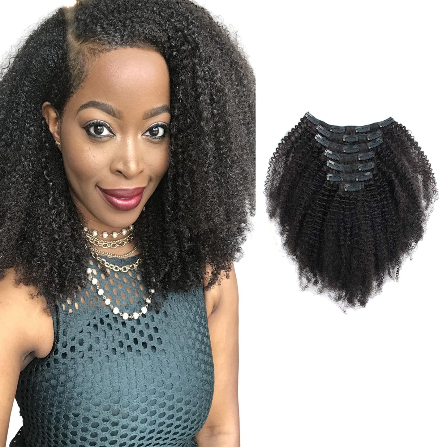 Sassina Double Weft Remy Human Hair Brazilian Afro Kinky Curly Clip In Human Hair Extensions Thick Soft Human Hair For Black Wom