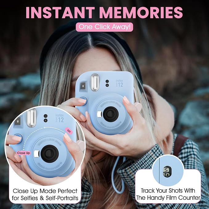 Fujifilm Instax Mini 12 Instant Camera Pastel Blue + Minimate Custom Designed