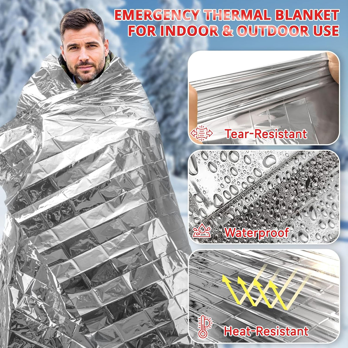 SecuCaptain Survival Emergency Thermal Blankets: 4/10/25/30/50/75/100 PCS Extra Large 84” x63” Space Mylar Blanket Kit for Outdoor Cold Winter Camping Hiking Car Bug Out Bag or First Aid