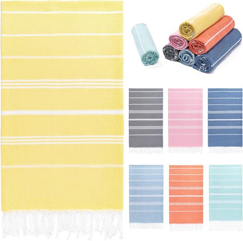 Aegero Turkish Beach Towel - Oversized 36"x71" Quick Dry Sand-Free Lightweight Travel Essential | Yellow