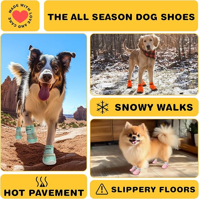 Hcpet Dog Shoes for Large Dogs, Breathable Dog Booties for Small Medium Dogs, Anti-Slip Dog Boots & Paw Protectors for Hot Pavement Winter Snow Hiking with Reflective Straps Blue Size 8