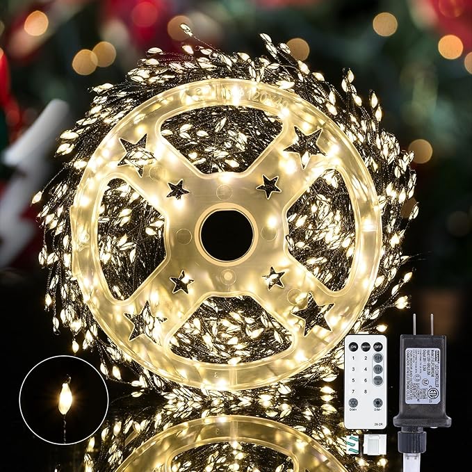 Dailyart Fairy Lights Plug in, 1000 Led Twinkle String Light with Remote 75Ft Waterproof 8 Modes Warm Cluster Lights with Timer for Bedroom Wreath Window Wedding Christmas Tree Decoration,Black Wire