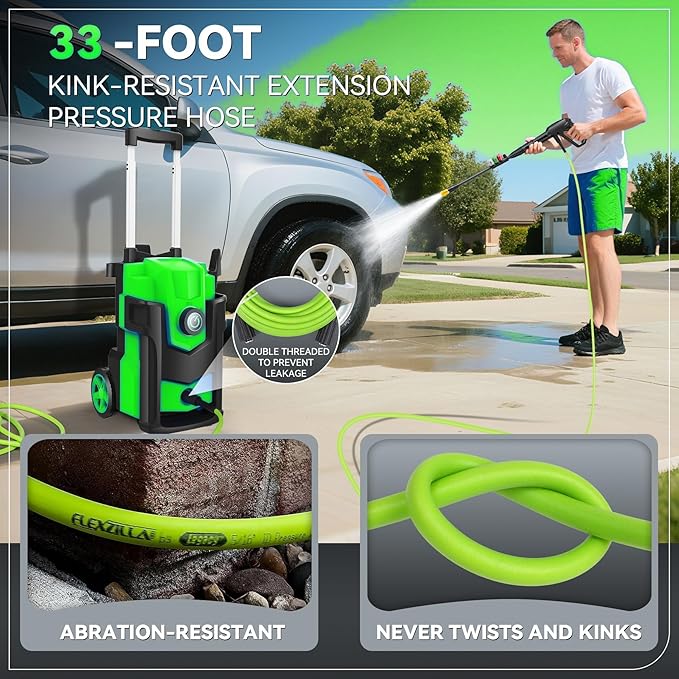Electric Pressure Washer, 5000 PSI 4.0 GPM Heavy Duty Power Washer, with 4 Nozzles,Foam Cannon,33FT Hose Reel and 500ml Soap Bottle for Home/Cars(Light Green)