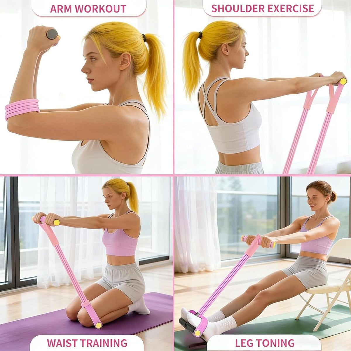 Skiennix Pedal Resistance Bands - Upgrade 6-Tube Manual Tension Training | Lightweight Natural Rubber for Yoga & Pilates