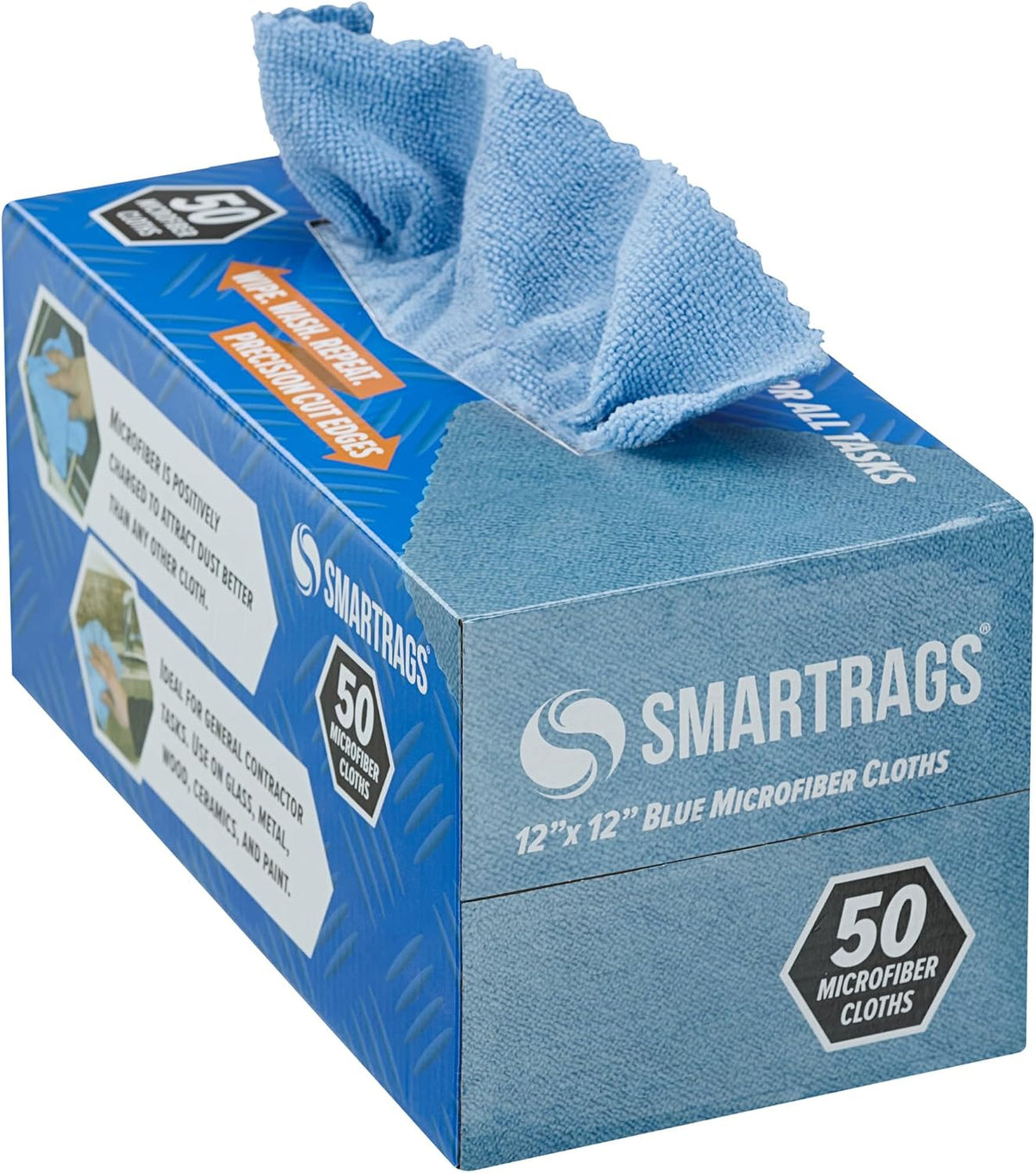 Arkwright Smart Rags Microfiber Cleaning Cloths, Pack of 50 in a Box, Lint Free 180 GSM Reusable Towels for Auto, Office and Household Cleaning, 12 x 12 in, Blue