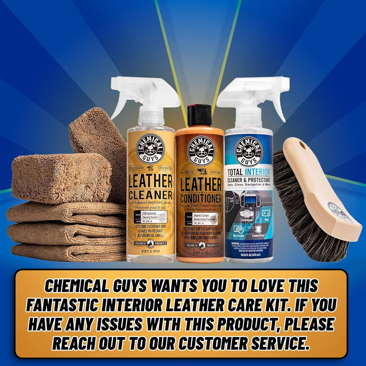 Chemical Guys Complete Leather and Total Interior Kit for Cars, 9 Piece | Conditioner and cleaner for cars, furniture, office seating, and luxury vehicle owners, safe on natural, synthetic, and faux