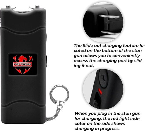 FIGHTSENSE Super Heavy Duty Keychain Stun Gun - Rechargeable Self-Defense Device with Flashlight & Nylon Holster