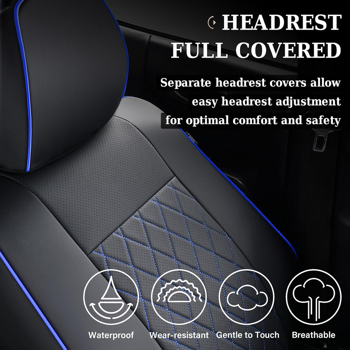 Coverado Tacoma Seat Covers, Car Seat Covers Front Seats, Leather Seat Covers for Cars Car Seat Protector Cushion Tacoma Accessories Custom Fit 2005-2015 Toyota Tacoma Double/Crew Cab(Blue Line)