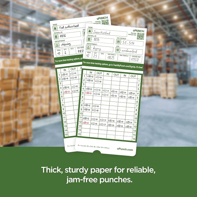 uPunch Time Clock Cards Hn3000, Two Sides, 7.37 X 3.37