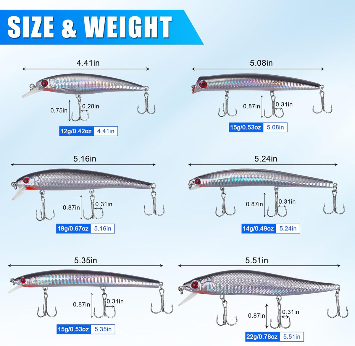 Skiennix Saltwater Fishing Lures Kit - 6pcs Deep Diving Jerkbait & Crankbait Plugs for Ocean Fishing