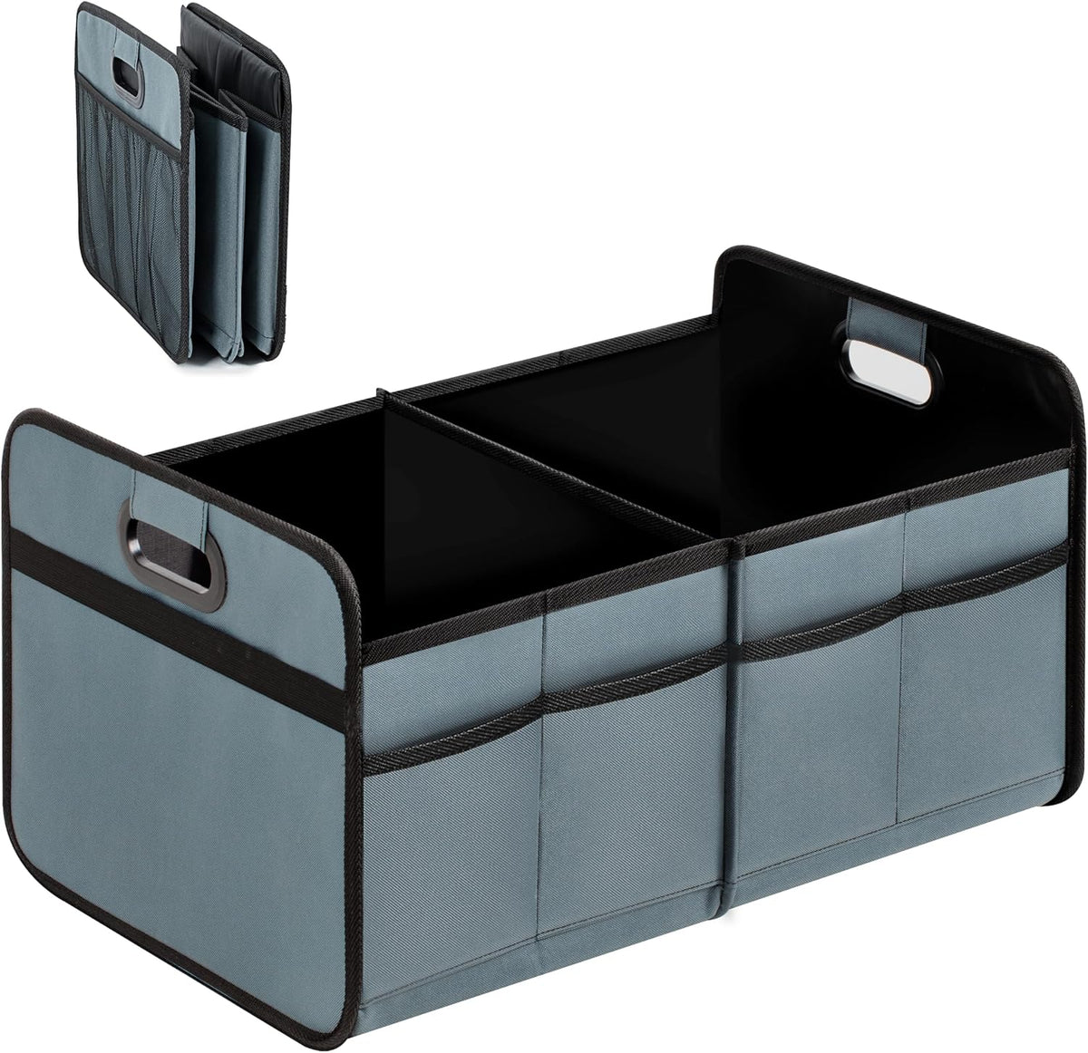 YSSOA Trunk Organizer for Car/SUV/Truck, Collapsible 2 Compartment Automotive Storage Box, 600D Waterproof Oxford Polyester 50L Travel Accessories, Anti-slip & Leak-proof, Grey-Green