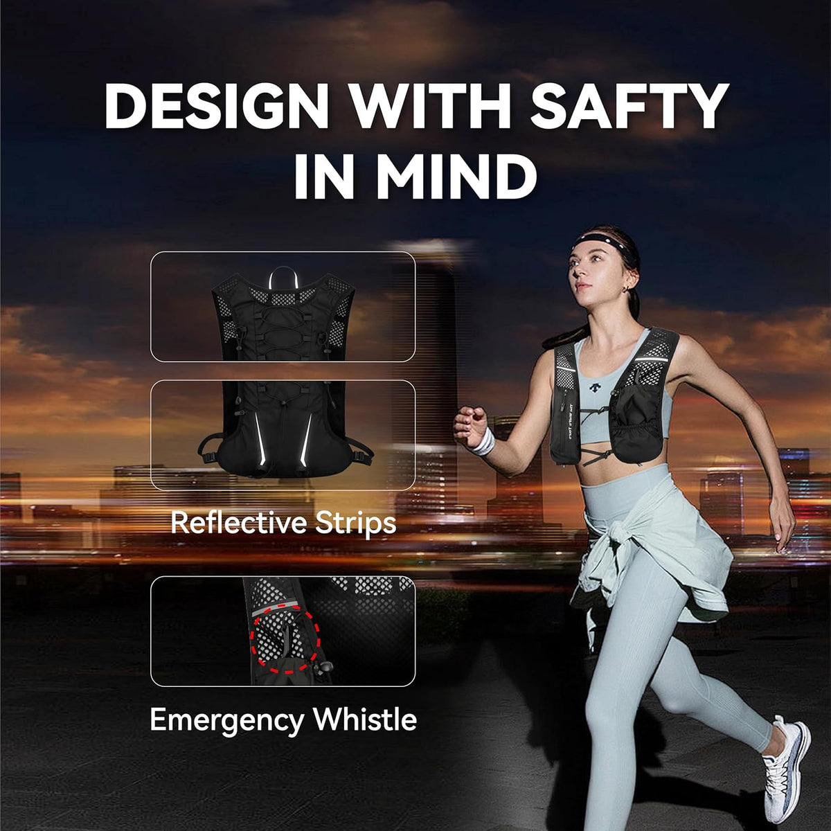 XBT Hydration Pack - Lightweight 2L Water Bladder Running Vest | Adjustable, Breathable, Reflective for Hiking & Cycling