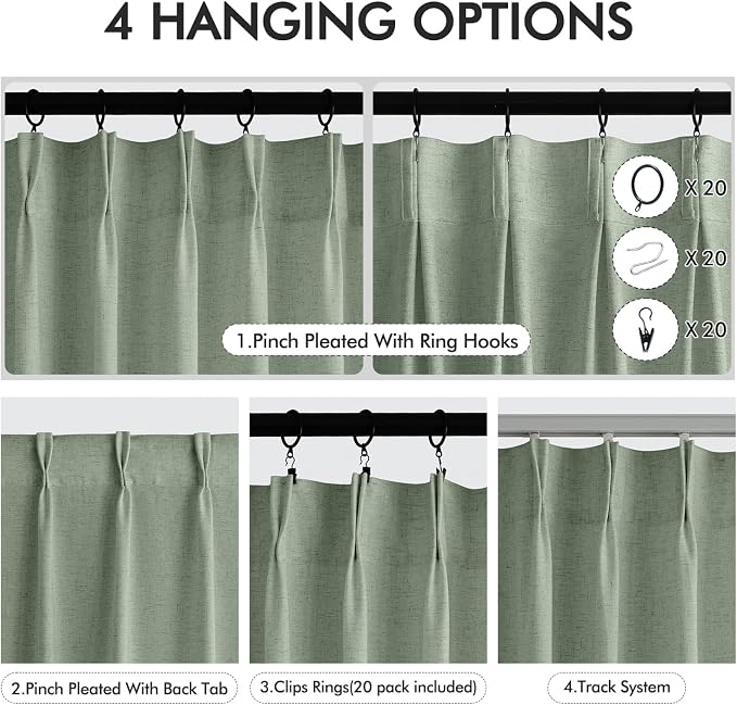 Memory Trained Pinch Pleated Curtains 80 Inches Long, Viral Linen Pinch Pleat