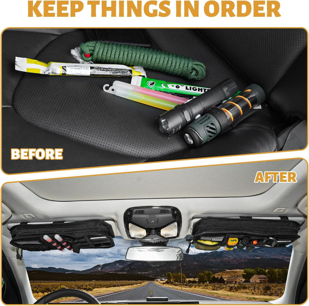 MAIKER 2 Packs Car Sun Visor Organizer, Car Organizer with Zipper Visor Organizer Storage Pouch, Glasses Clip, Card Holder, Molle Panel for Tactical Gears, for Most Vehicles, SUVs & Trucks