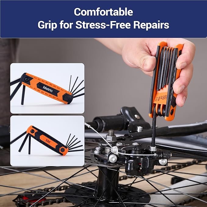 17PC Folding Allen Wrench Set | SAE & Hex Set | Durable Portable Tool for Automotive, Bike, Home & DIY Repairs | Complete Multi-Size Allen Key Set for Workshop (Orange)