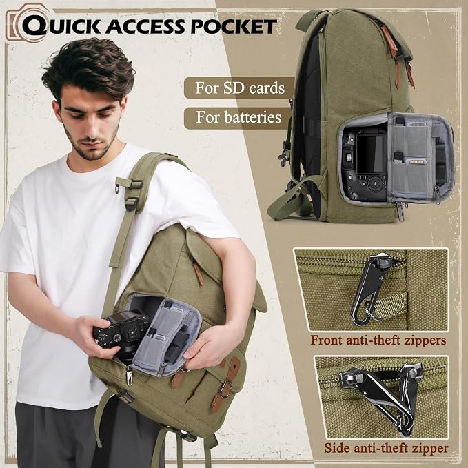RAINSMORE Camera Bag Backpack for DSLR/SLR Mirrorless 15.6 Inch Laptop Camera