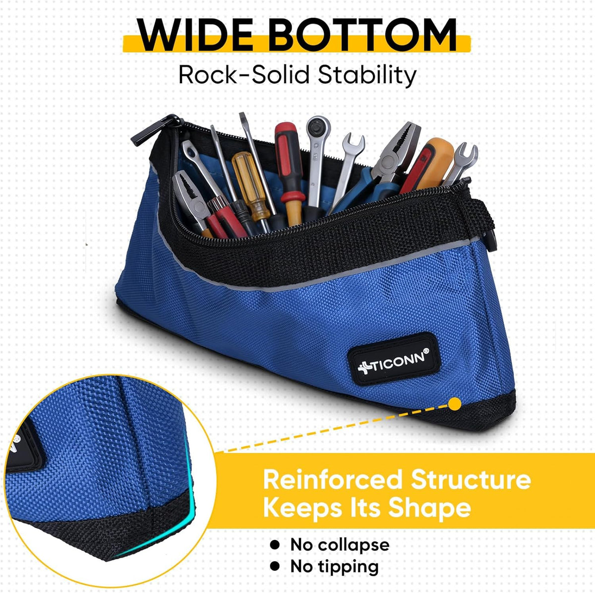 TICONN 3PK Tool Pouches with Zipper, Waterproof 1680D Oxford Small Tool Bag