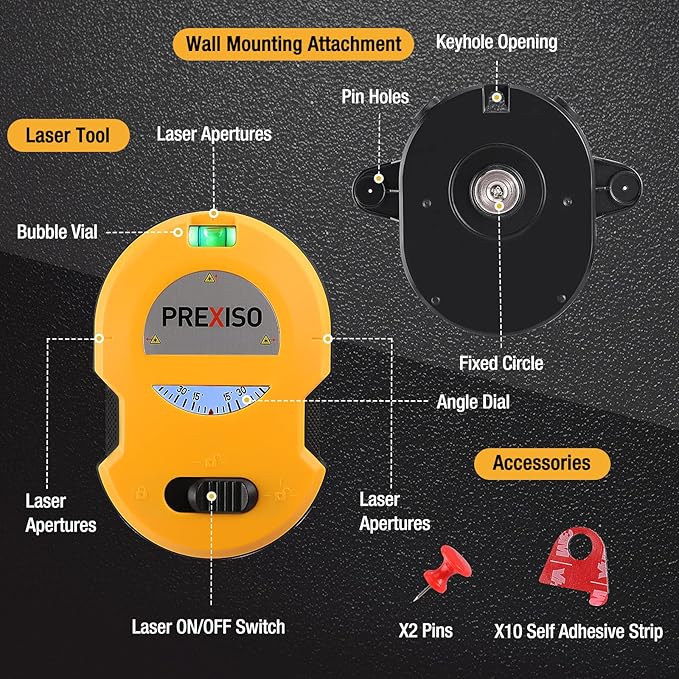 PREXISO Multi Surface Laser Level LED Light Vial, 30Ft Horizontal & Vertical