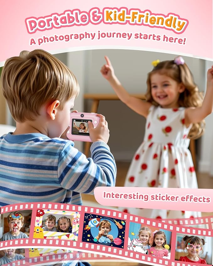 Instant Camera, Front Rear Dual Selfie Kids Camera
