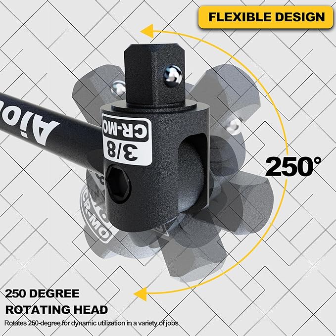 3/8" Drive 17.5 Inch Breaker Bar, Heavy Duty Head, Premium Chromium-Molybdenum Steel, Laser Etched Marking, for Grip and Break Loose Tight Bolts, Nuts