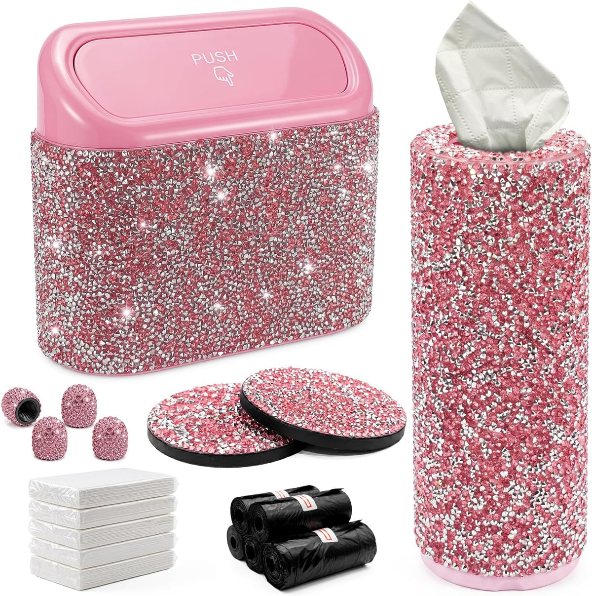 Handmade Crystal Rhinestone Bling Car Interior Accessories - (Pink & White)