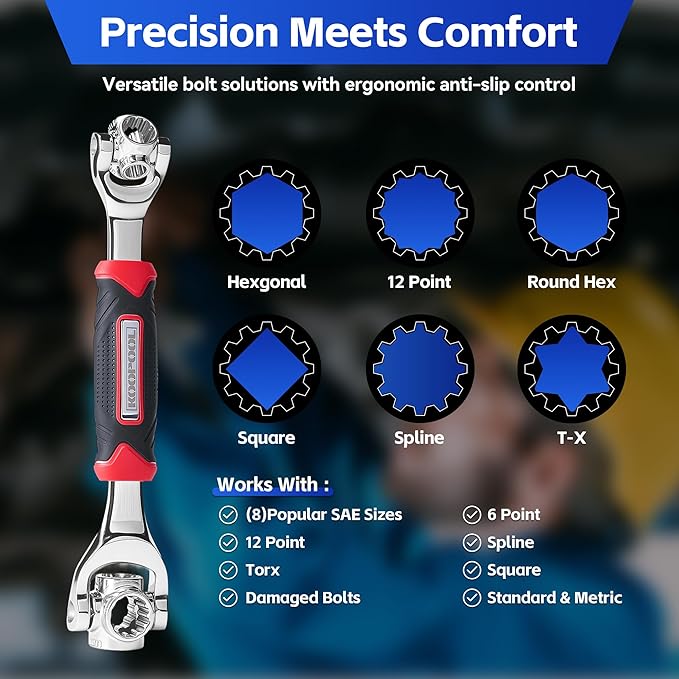 KOOPOOL Universal Wrench 52 in 1 Socket Wrench Tool with Multifunction 360 Degree Rotating Head, Tool Kit for Home and Car Repair, Tools for Men, Gifts for Men, Mens Stocking Stuffers