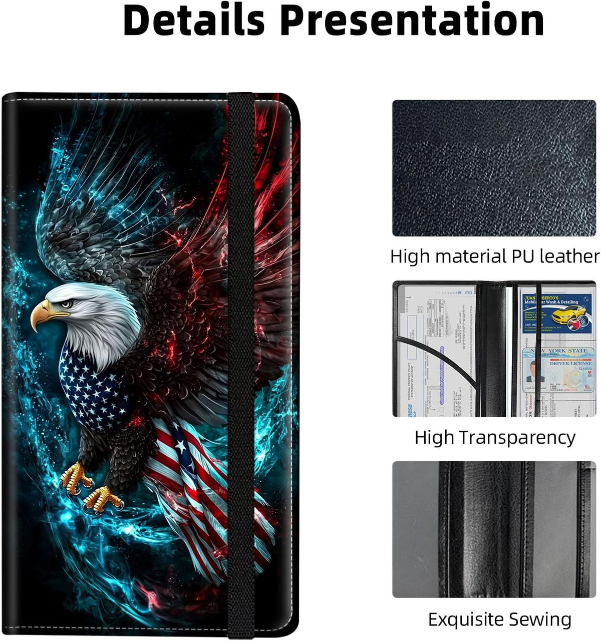 Car Registration and Insurance Holder for Women & Men Glove Box - Durable Auto Insurance Card Organizer with Easy Access,Holds Driver's License & Registration Cards,Bald Eagle
