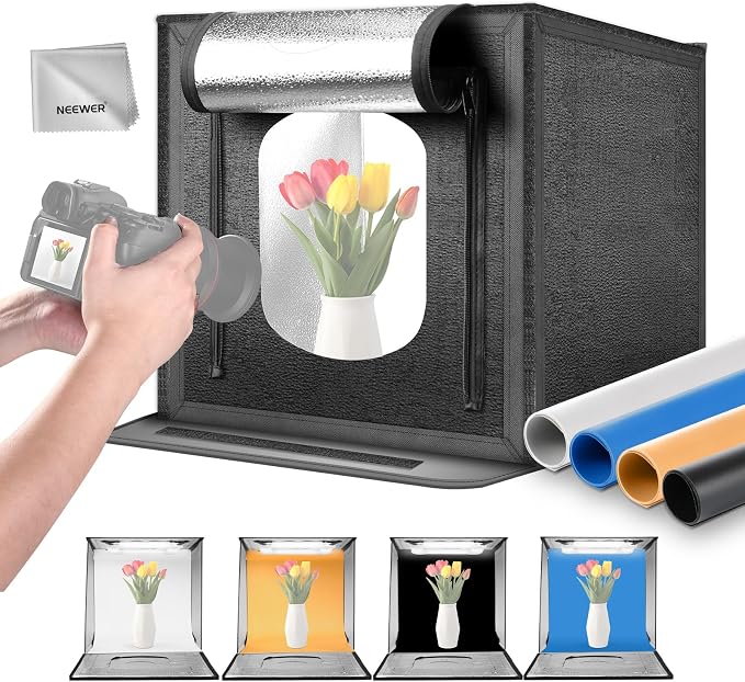 NEEWER Upgraded Photo Studio Light Box, 4 Color Backdrops, Cleaning Cloth