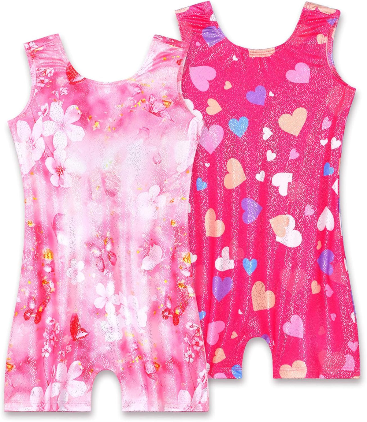 Skiennix Girls' Sparkly Gymnastics Leotard - Sleeveless One-Piece Unitard | 2-Pack with Shorts
