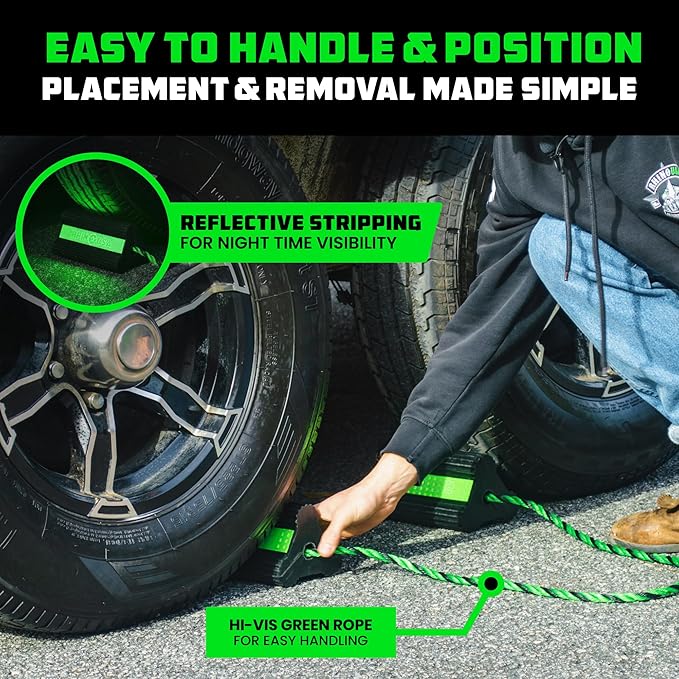 Rhino USA Heavy Duty Rubber Wheel Chocks for Trucks, Trailers, Tires, RVs & Air Planes - Durable, Non-Slip Chocks for Maximum Safety
