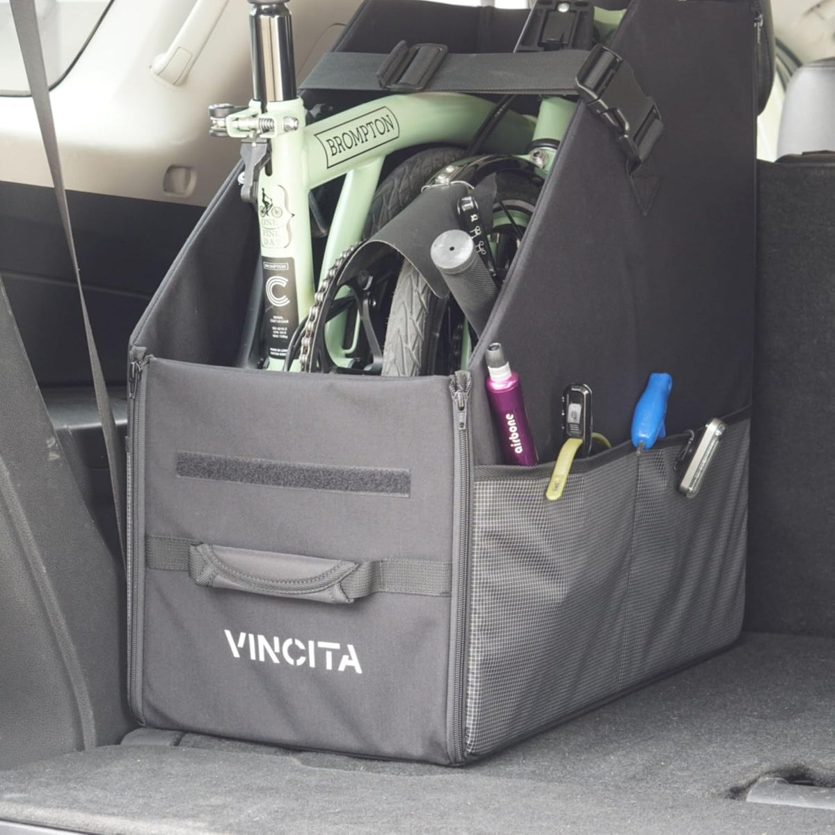Vincita Keeper Box 2.0 for Folding Bicycle - Bike Storage Solution - Suitable For Bike - Keep The Bike Vertical In The Car Trunk To Save Space (Black with black zipper 2.0, For 20" Folding Bikes)