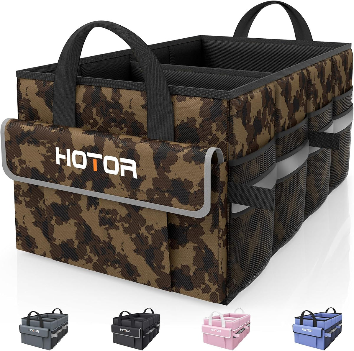 HOTOR Trunk Organizer - Car Organizer with 5 Pockets, Trunk organizer for SUV, Sedan & Van, Car Organization with Sturdy Base Panel for Car Accessories, Blue, 2 Compartments, 21.3"×12.6"×10.6"