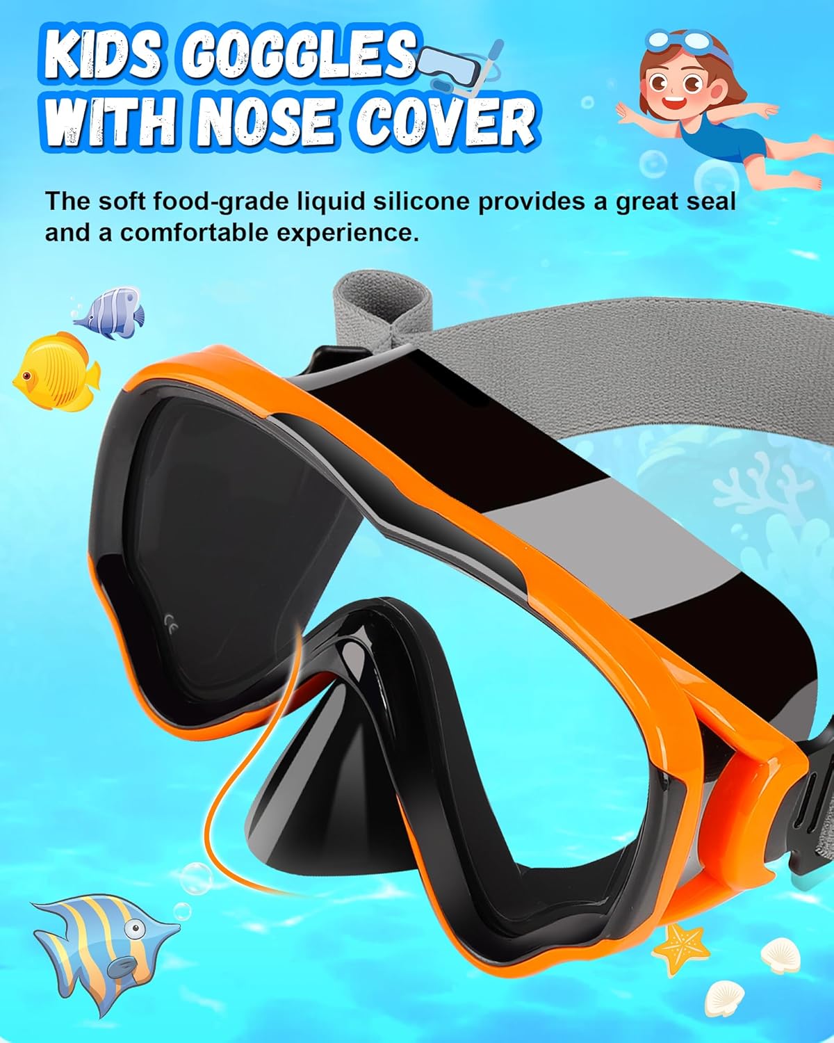 Skiennix Kids Swim Goggles - Leak Proof Design with Fabric Strap | 180° Clear View for Ages 3-15