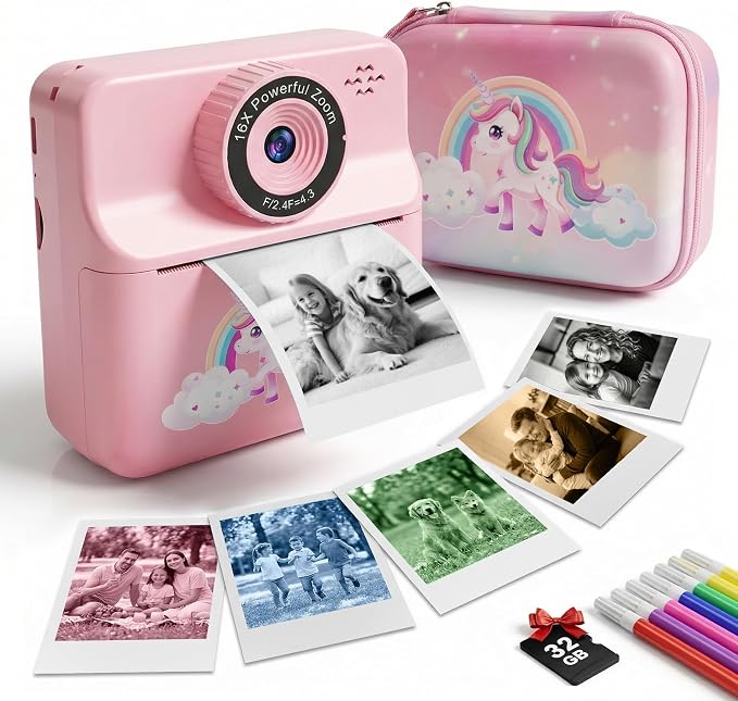 Kids Camera Instant Print with Carrying Case, Digital Selfie Camera with 6