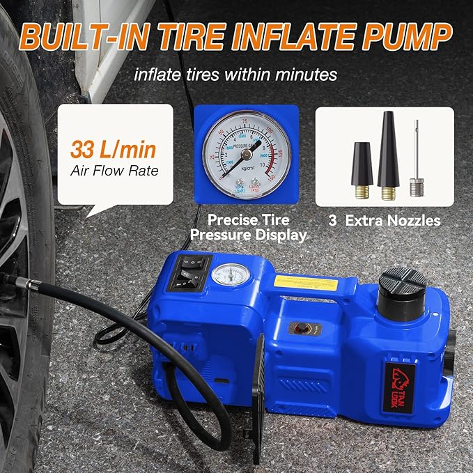 Electric Car Jack Kit with Hydraulic Lift 5-Ton, Tire Inflator & Impact Wrench Heavy-Duty 12V Floor Jack for Sedans,SUVs,MPVs & Trucks.Ideal for Tire Changes & Garage Repairs (with Electric Wrench)