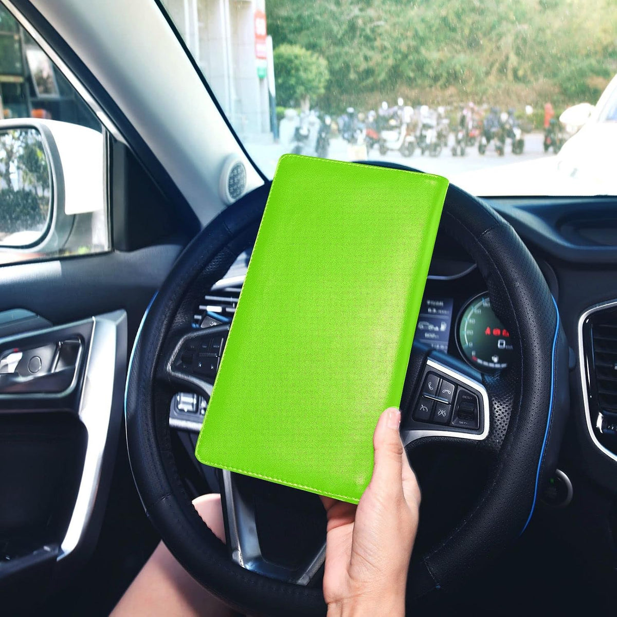 Custom Car Registration and Insurance Card Holder Personalized Leather Glove Box Organize Men Women Wallet Accessories Case for Cards, Essential Document Driver License Fluorescent Green