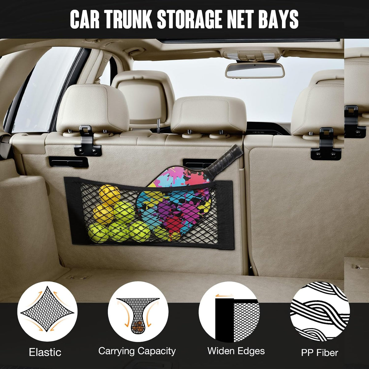 TOBWOLF Car Storage Net Bag, 2PCS 9.8'' X 23.6'' High-Elastic Mesh Pocket