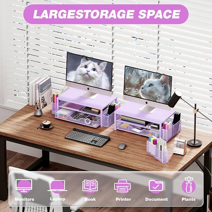 OPNICE Desk Organizers and Accessories, 2-Tier Computer Monitor Stand Riser