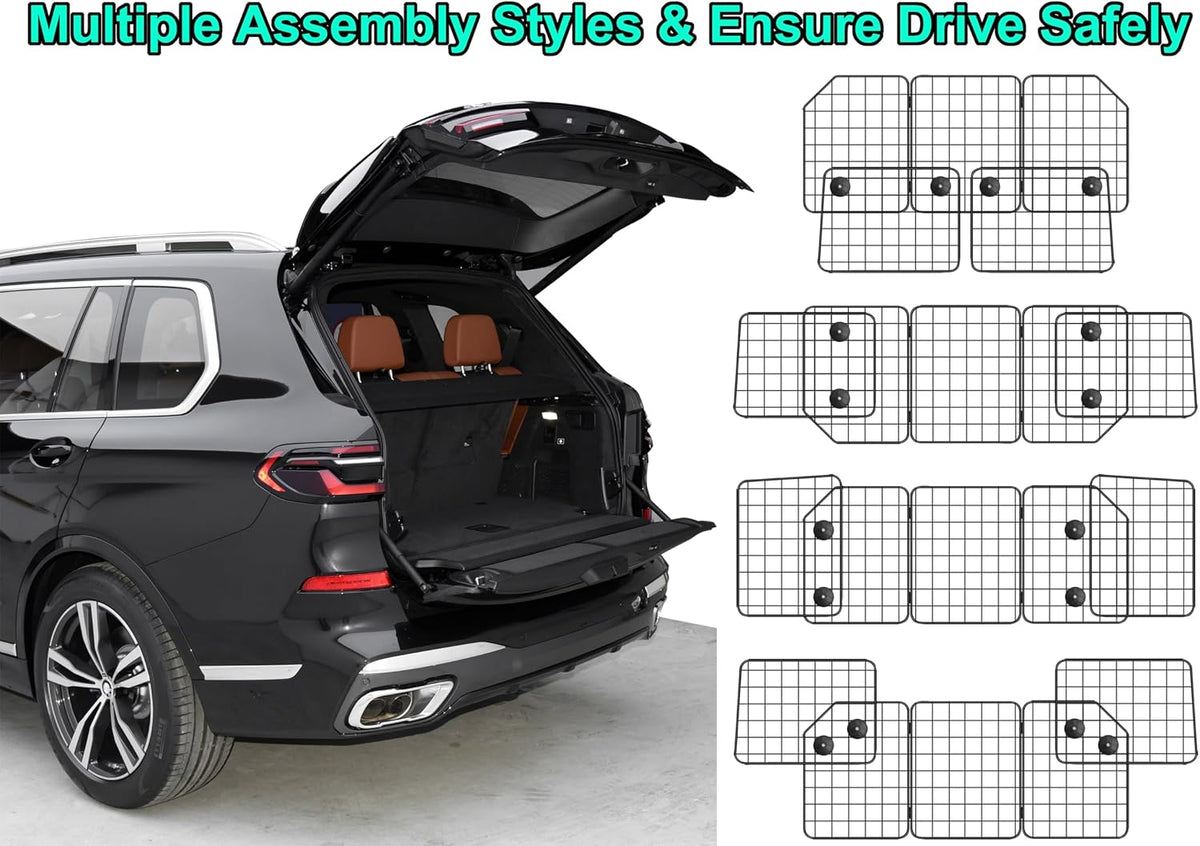 CASIMR Dog Car Barrier for SUVs, Vehicles, Trucks, Cars, Adjustable Pet Divider Cargo Area Universal-Fit, Heavy-Duty Wire Mesh Barriers, Safety Travel Accessories Cover, 61.9 Inch