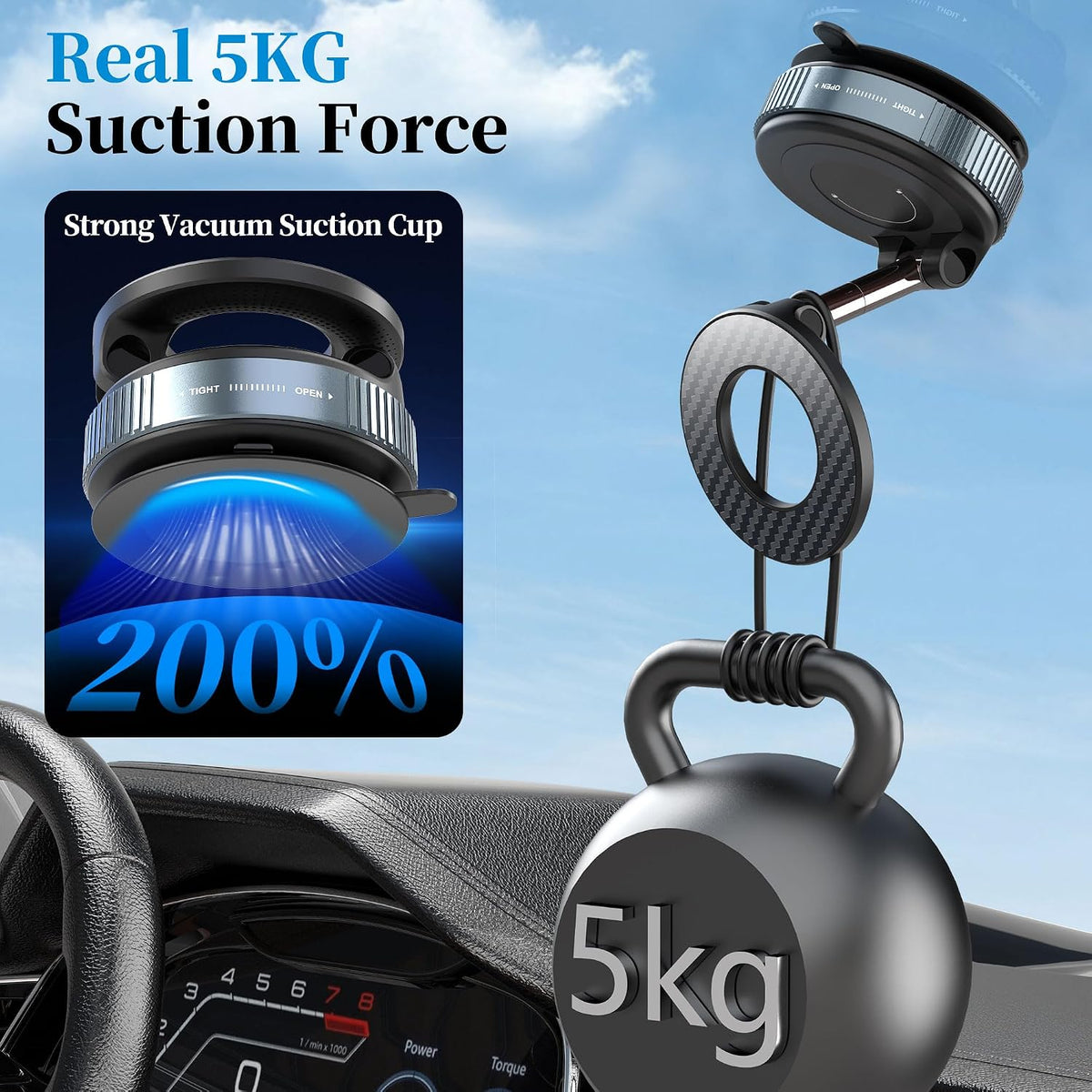 PlusAcc Car Phone Holder, Vacuum Magnetic Mount for MagSafe, No Charging
