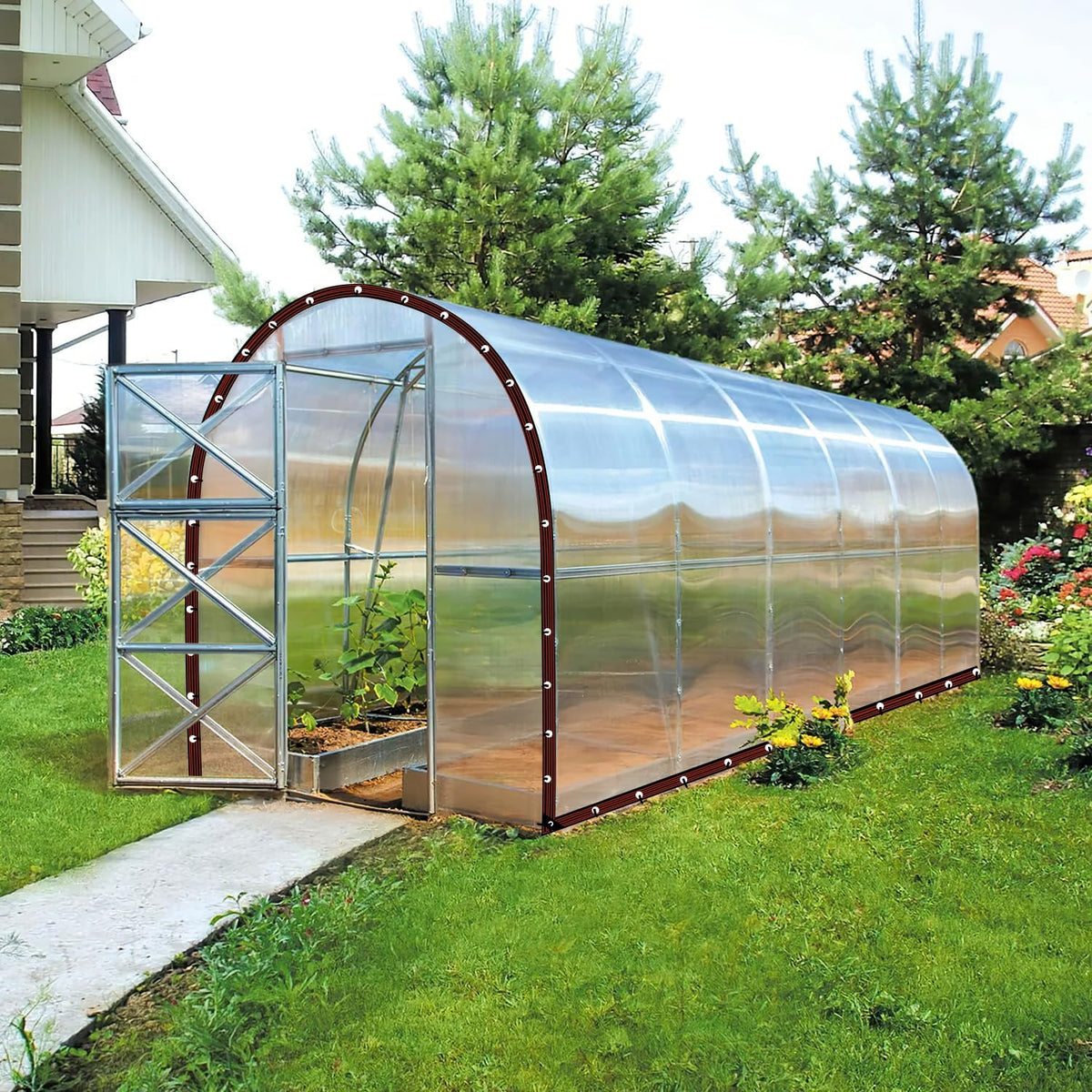 6.6X20FT Clear Waterproof Tarps (Increase Grommets, 33FT Windproof Rope Ties) Heavy Duty Poly Tarpaulin Outdoor Rainproof Covering, Clear Plastic Vinyl Tarp for Patio Covering Henhouse Porch Canopy