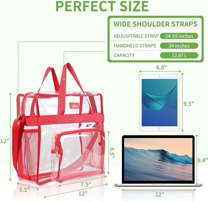 MAY TREE Clear Bag for Stadium Events 12×6×12 Clear Tote Lunch Bag
