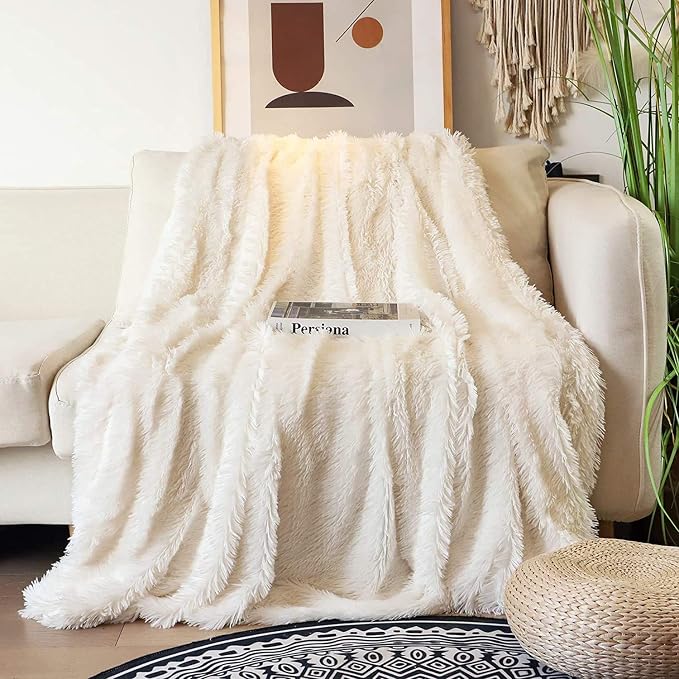 Tuddrom Decorative Extra Soft Faux Fur Blanket Twin Size 70" x 78", Solid